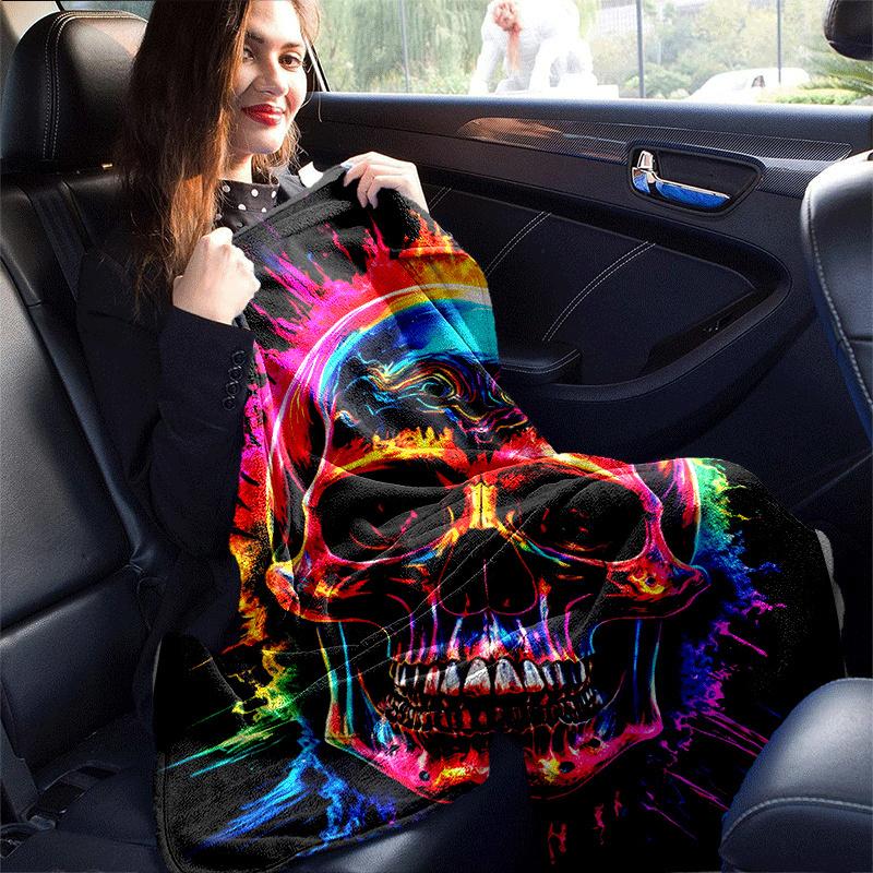 1 Stück leichte Flanelldecke mit Totenkopfmuster, Bequeme und warme Decke, für Sofa, Bett, Couch, Büro, Geeignet als Geschenkdecke
