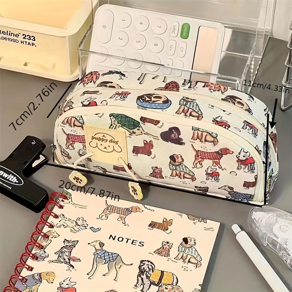 Adorable Canvas Pencil Bag, High-Value, Large Capacity, Double Zipper, Multi-Layer, for Student