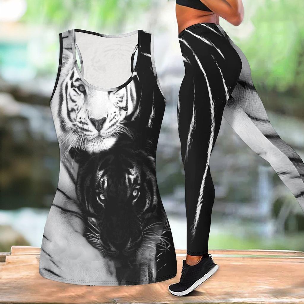 Fierce Tiger Printed Yoga Outfit for Women Fashion Workout Leggings Fitness Sports Casual Yoga Set Sports Suit