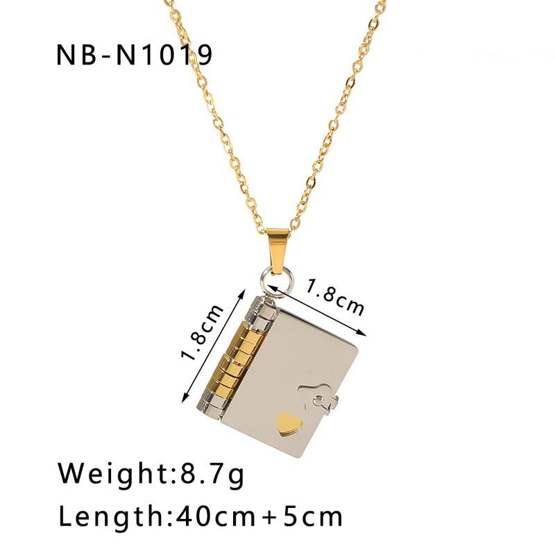 Stainless Steel Book-Shaped Pendant Necklace With Heart Clasp Women Ins Style Minimalist Locket Chain Jewelry