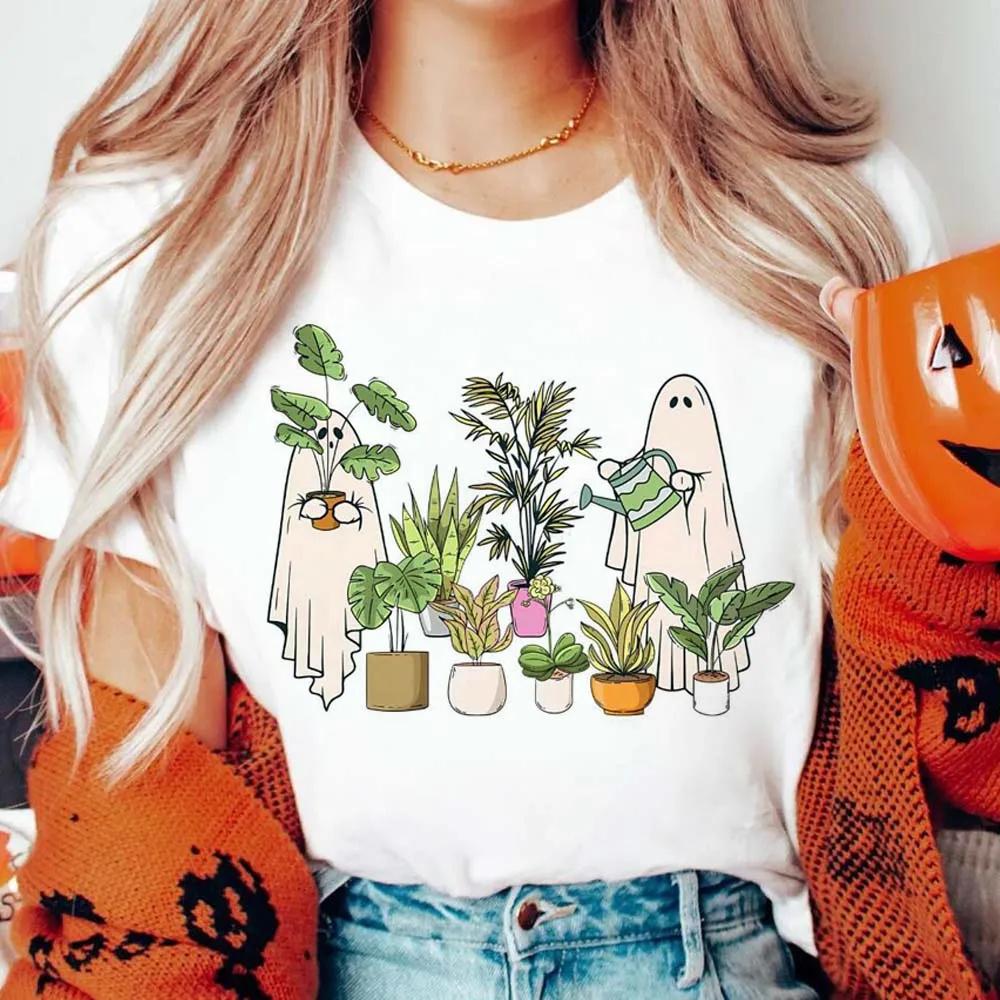

ZX ФУТБОЛКА Забавная Растение-призрак Хэллоуин Любитель растений Принт Мода Хэллоуин Лето Футболка с круглым вырезом Женская Повседневная футболка 4XL
