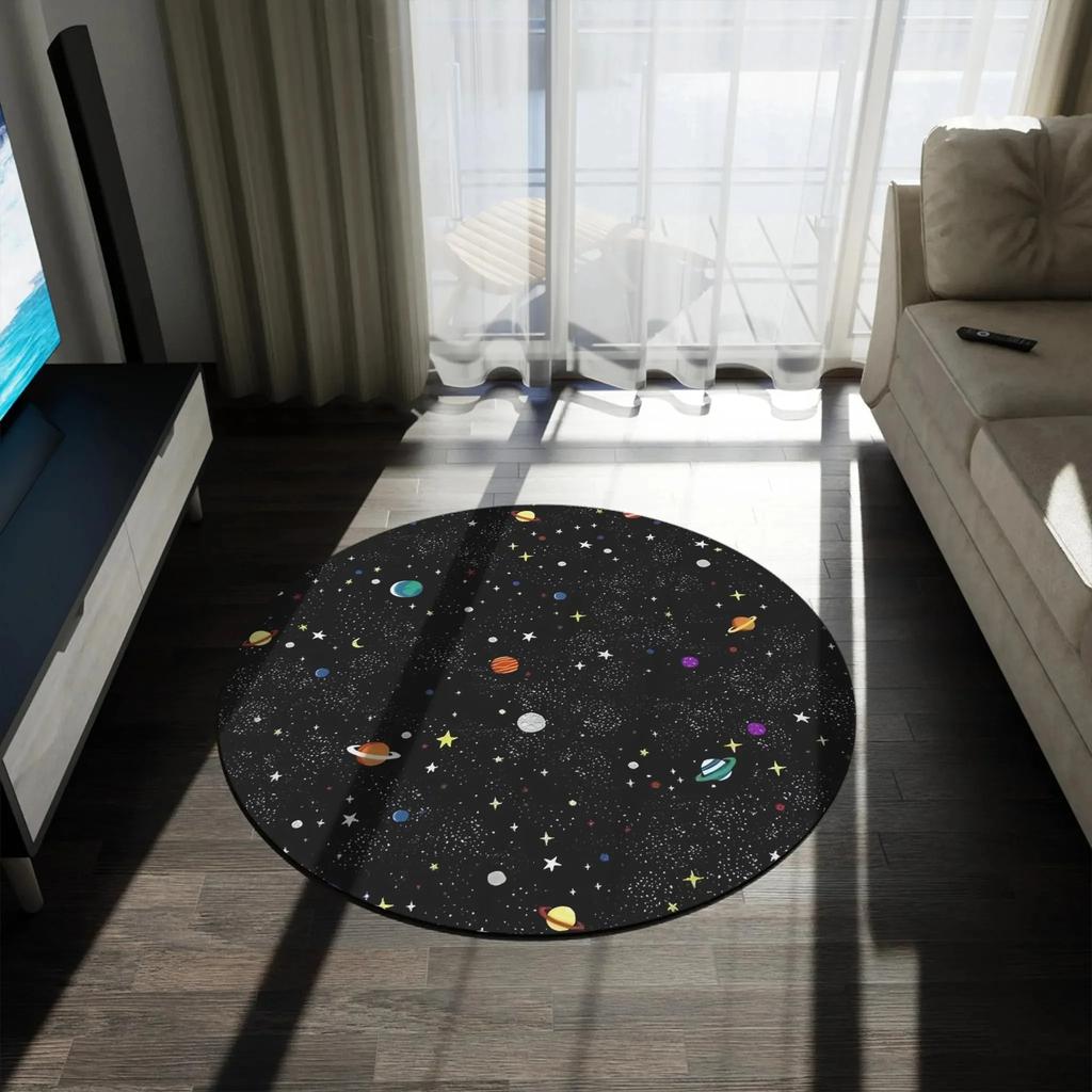 Mystischer Mond Floral Sternenrunder Bereichsteppich mit luxuriösem floralem Sterndesign Weich flauschig Große Größe Schlafzimmer Kinderzimmer