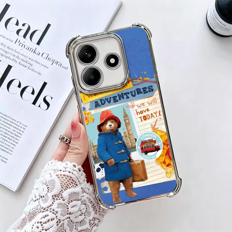 Cute P-PaddingtonS Bear Plating Phone Case For Xiaomi Redmi Note 14 15 Pro Plus 13 12 11 11S 11T 10 9S 9 5G Anti-Fall Airabag Co
