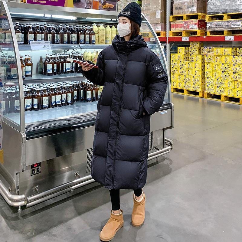 

Женская зимняя куртка из черного гагачьего пуха с хлопковой подкладкой, новая, с капюшоном, свободного кроя, длиной ниже колена, толстое длинное пальто с хлопковой подкладкой. XXL чёрный