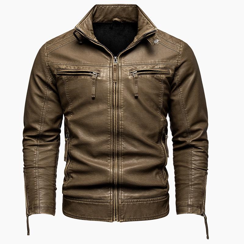 Men's Retro PU Leather Motorcycle Jacket with Pockets