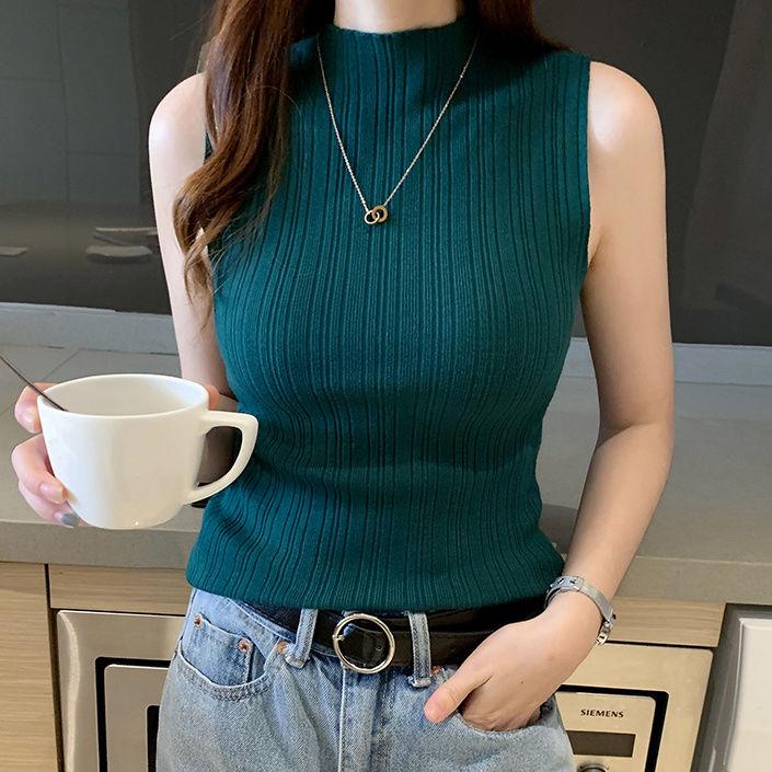 Wiosna - Jesień Dopasowany Cienki Dzianinowy Bezrękawnik Bielizna Termiczna Golf Warstwa Bazowa Krótki Top