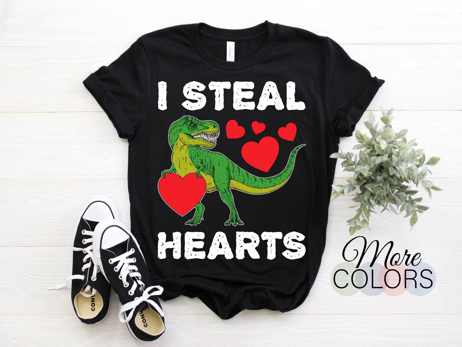 I Steal Hearts T-Rex Cute Valentines Day Unisex Boys Kids Dinosaur T-Shirt, Happy Valentine s Day Heart Gift, February Present Love Mom, 140
