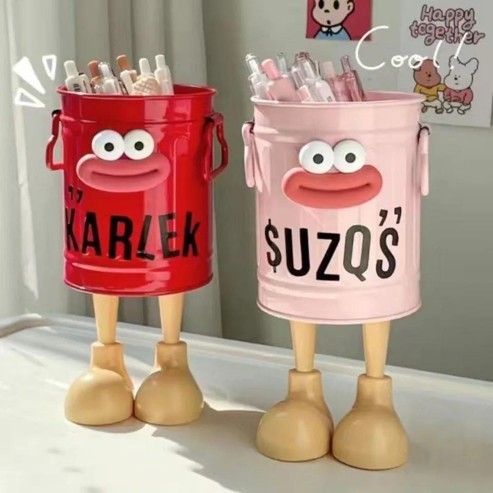 Cartoon Pen Holder Round Vertical Pencil Holder for Office Home Study Desktop Accessories Storage Organizer for Pens Erasers Crayons