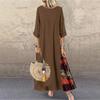 Women's Maxi Dress Round Neck 3/4 Sleeves Long Dress Casual Patchwork Floral Print A-line Dress