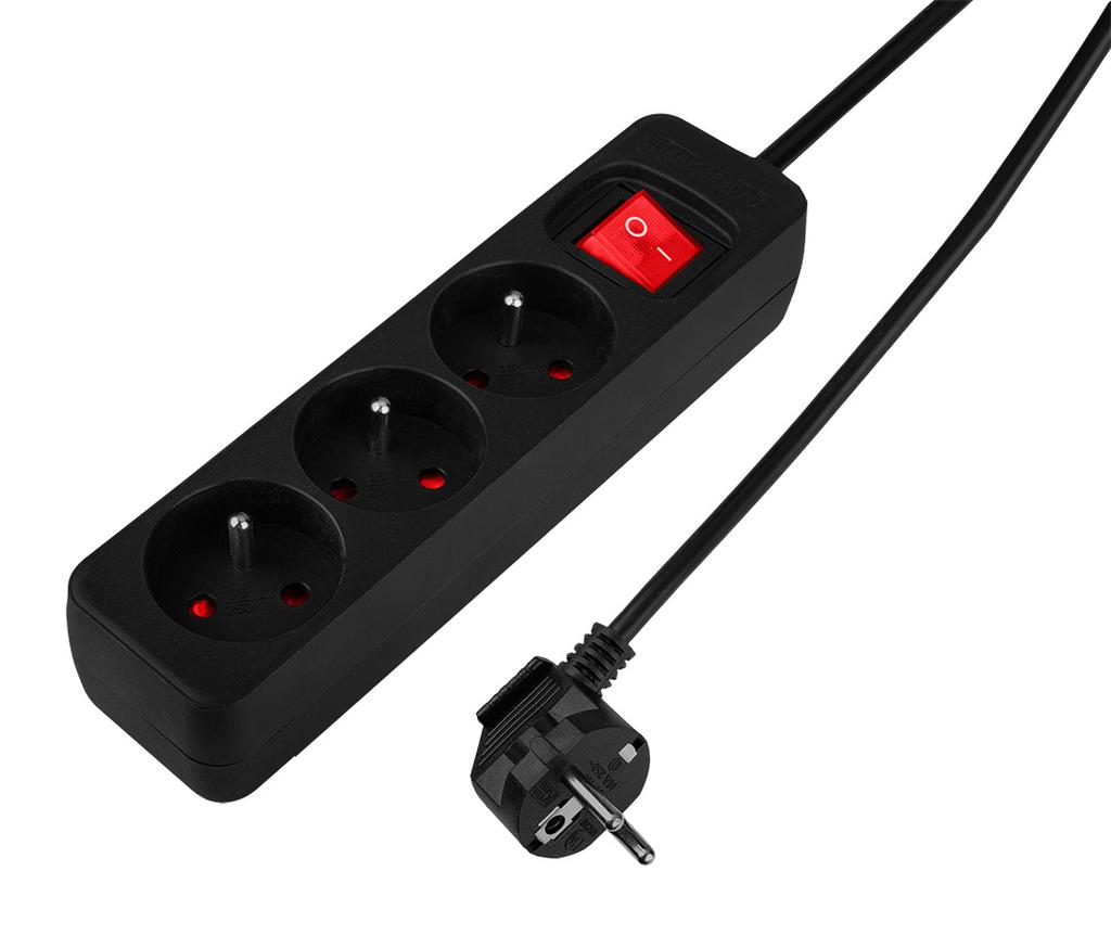 כבל מאריך 3 מטר, 3x1.5 מ"מ², 3G, שחור, הפעלה/כיבוי