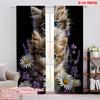2D Flat Printing 2pcs Curtain Curtains Kittens and Flowers Digital Printed Polyester Drapes Festive Wall Decor Use for Booths