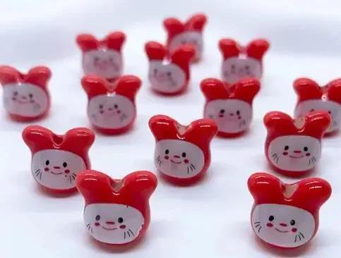 DW19 10PCS 12mm Cute Mini Cartoon Rabbit Beads Spacer Beads Charm Jewelry Making DIY Bracelet Necklace Material Accessories
