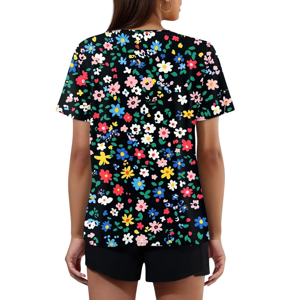 Damen T-Shirt mit Aufdruck und Knopfleiste, kurzärmelig, für den Alltag und das Wochenende, Basic, V-Ausschnitt, normales Oberteil