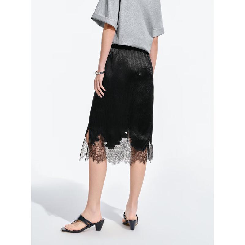 PEACEBIRD Women's Acetate Satin Lace Midi Skirt