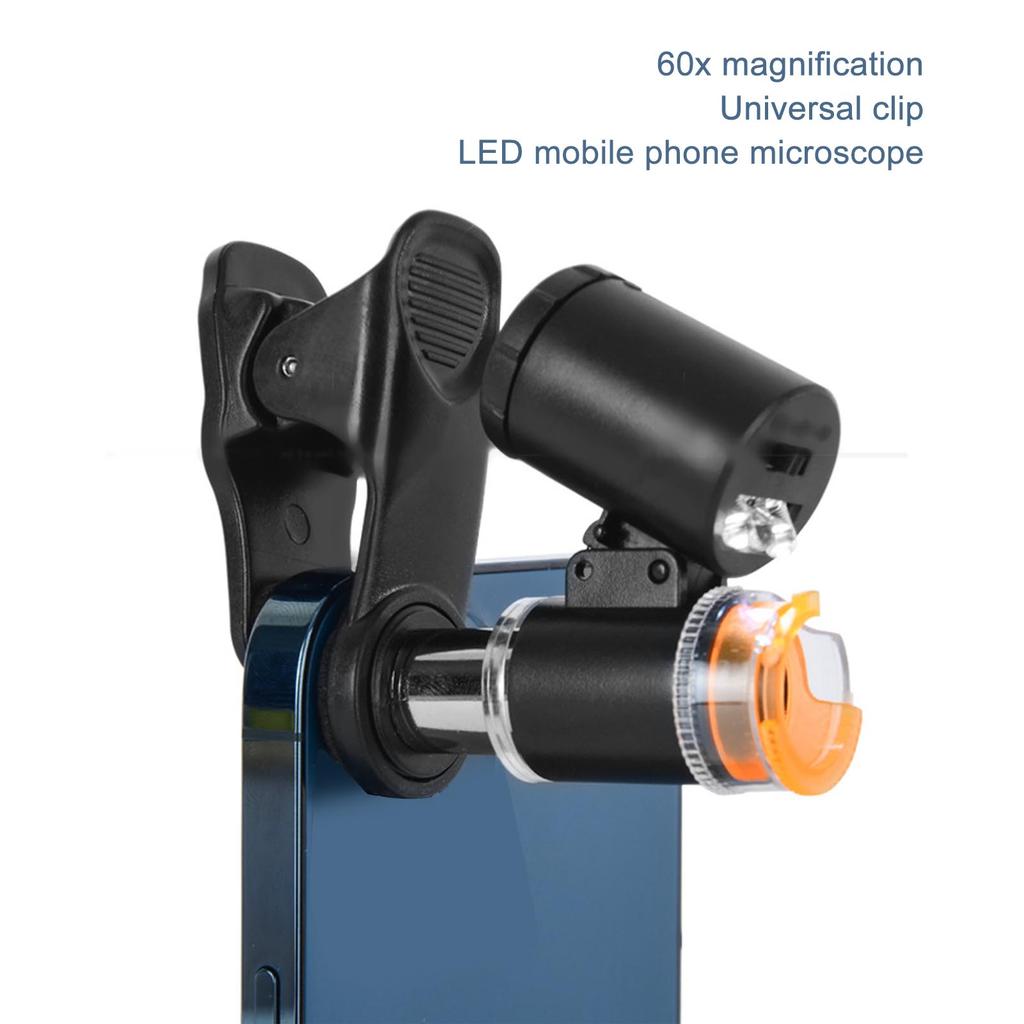 60X Cell Phone Clip On Microscope LED Lighted Pocket Microscope for Jewelry Antique Evaluating Crafting and Repairing