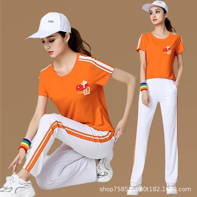 Square Dance Summer Trendy New Chinese-style Printed Casual Loose Comfortable Short-sleeve Trendy Sports Suit for Women
