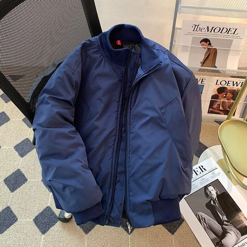 American Style Men's Trendy Loose-Fit Cotton Bomber Jacket - Winter Warmth with Stand Collar