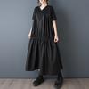 DIMANAF 2026 New Spring Summer  Plus Size Women Black Dress Fashion Lady Loose Casual Long Dress Solid Pleated Skirt