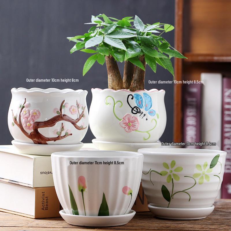 Simple Creative Ceramic Hanging Flower Pot with Tray - Large/Extra Large for Succulents and Green Pothos