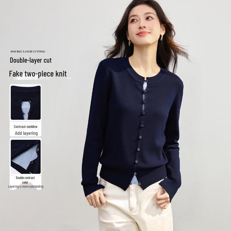 

Women s Hooded Layered Contrast Faux Two-Piece Pullover Knit Sweater One Size