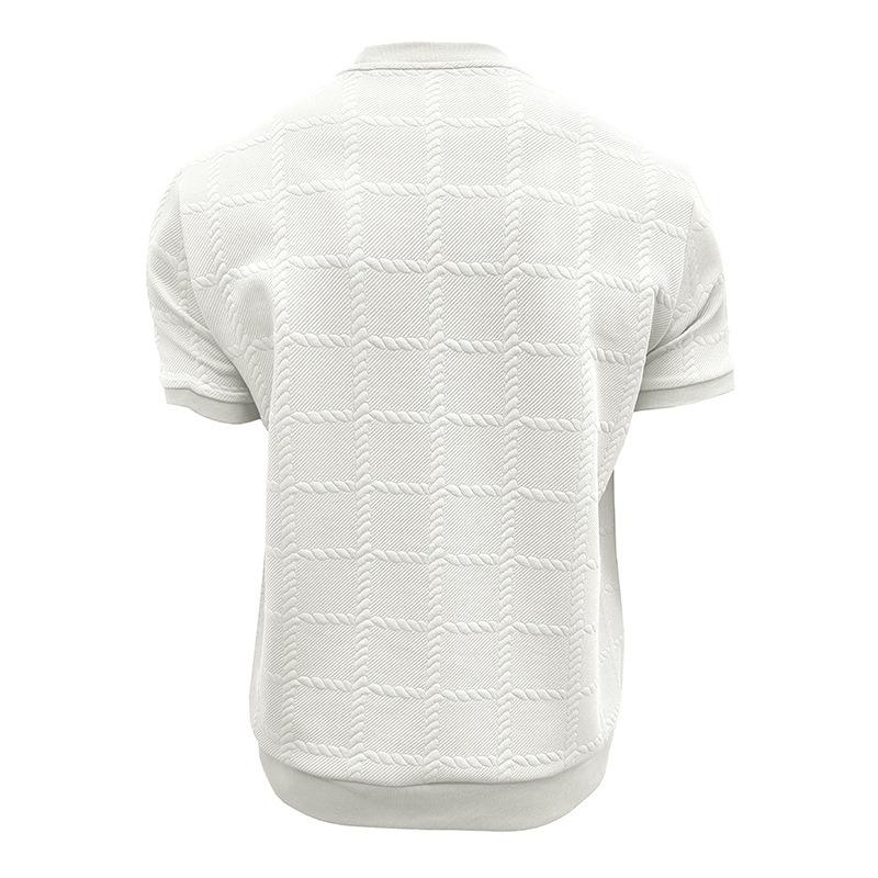 Men's Short Sleeve Jacquard T-Shirt, Loose Fit Crewneck Pullover, Breathable Moisture Wicking Vintage Casual Top