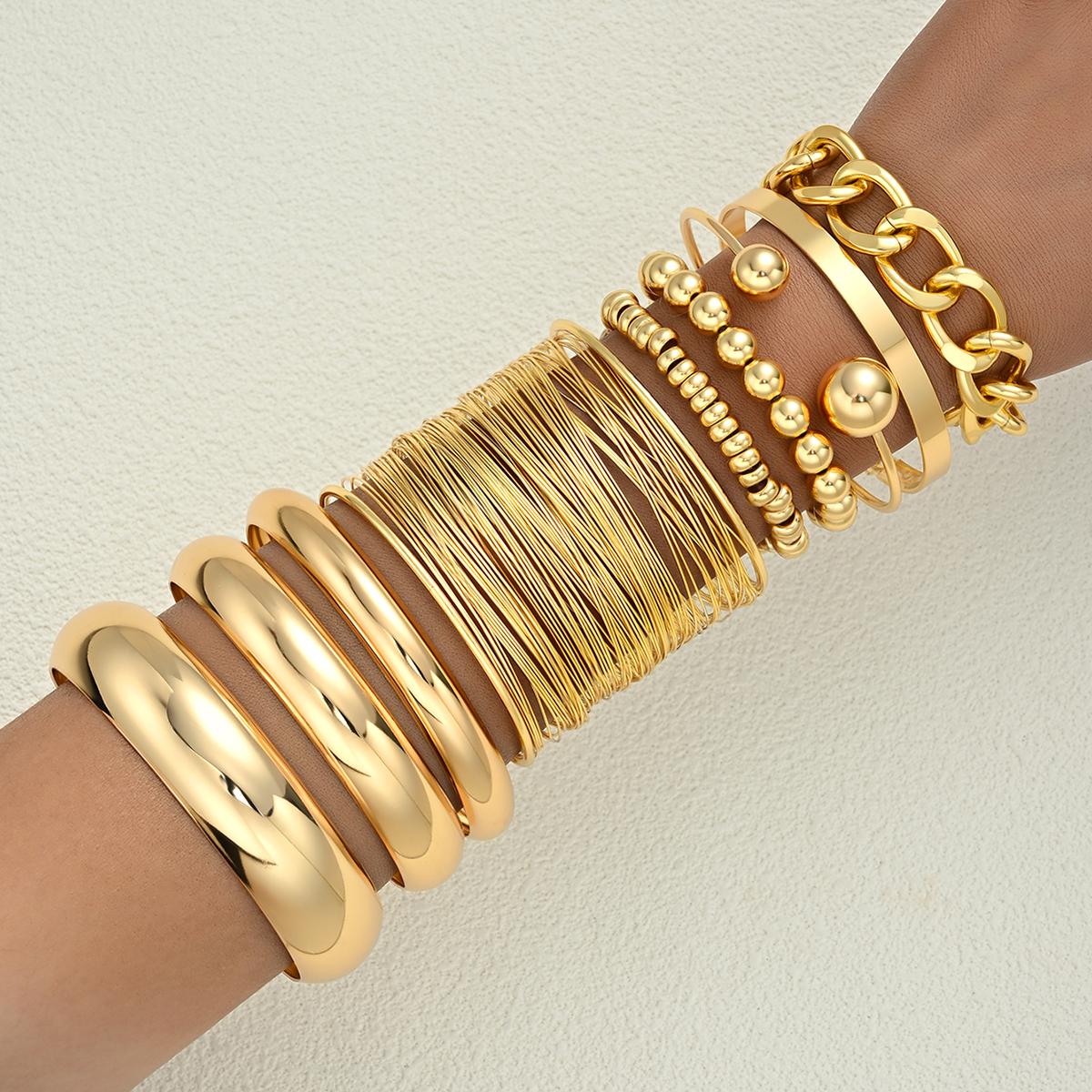 

9Pcs Gold Color Stackable Bracelet Set For Women Chunky Beaded Smooth Cuban Link Chain Bangles Trendy Layered Jewelry Party 2026