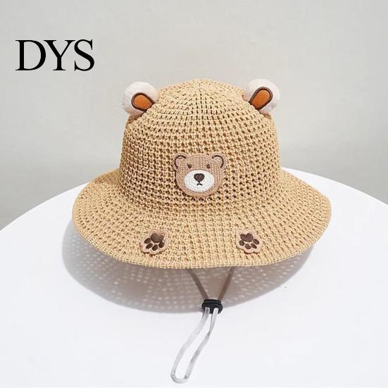 Toddler Beach Accessories Cute Animals Straw Sun Hats for Kids, UV Protection Fishing Hat, Wide Hat Brim Cartoon Bucket Breathable Summer Outdoor
