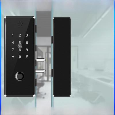 Smart fingeravtryckslås för enkla och dubbla glasdörrar med fjärrkontroll och lösenord, stämplingsfri installation.