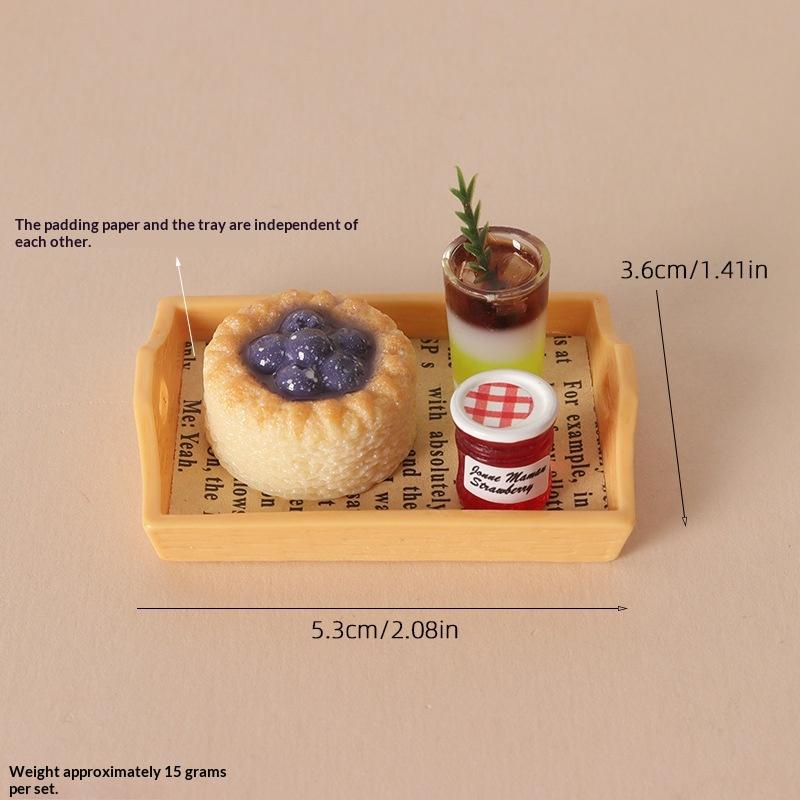 Realistic Dollhouse Miniature Coffee & Pastry Set Food Tray Accessory for Doll House Diorama Art Decor Collection Gift