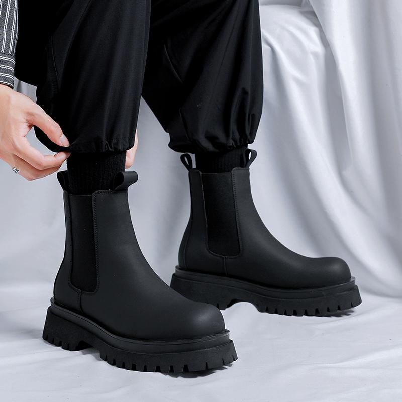 2024 Platform Black High Top Boots WMen High Heel Genuine Leather Ankle Chelsea Boots Men Punk Shoe Thick Bottom Botas De Mujer