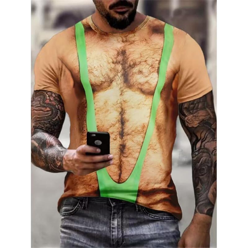 Men's 3D Fun Art Printed T-Shirt Round Neck Funny Casual Short Sleeve Top