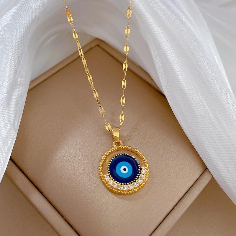 Ring Eyes Light Luxury Banquet Wedding Necklace Women'S Versatile Collarbone Chain Titanium Steel Chain