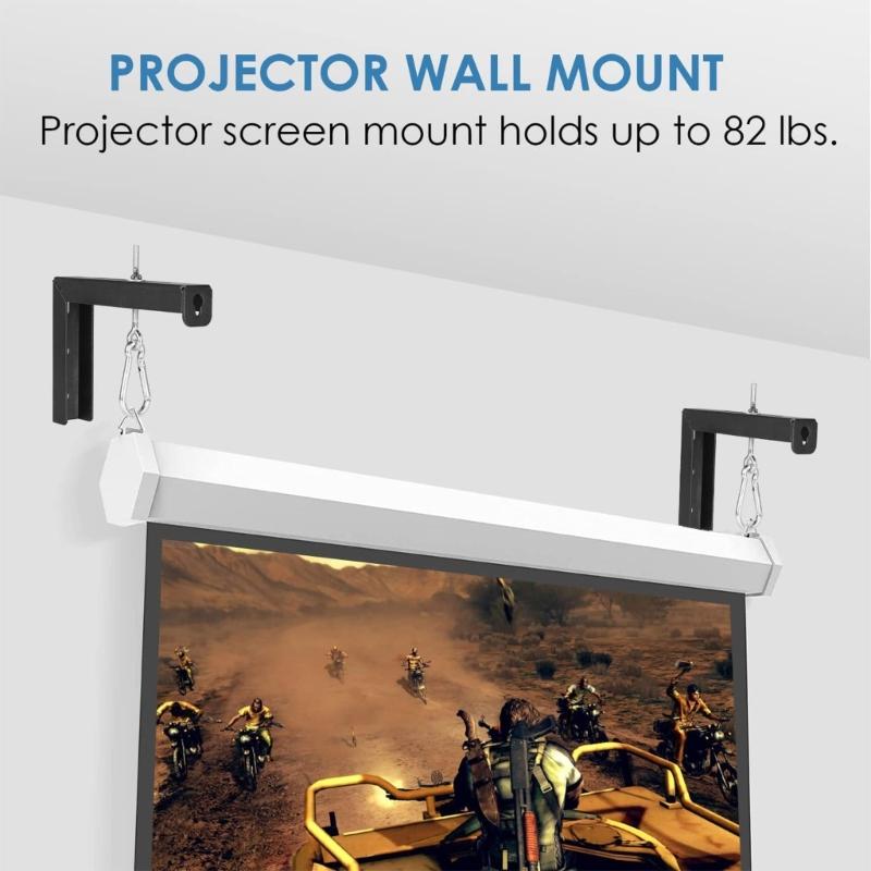 Adjustable Projector Screen L Brackets, 6Inch Wall or Ceiling Mount with Extension Hooks, Supports up to 80 Pounds