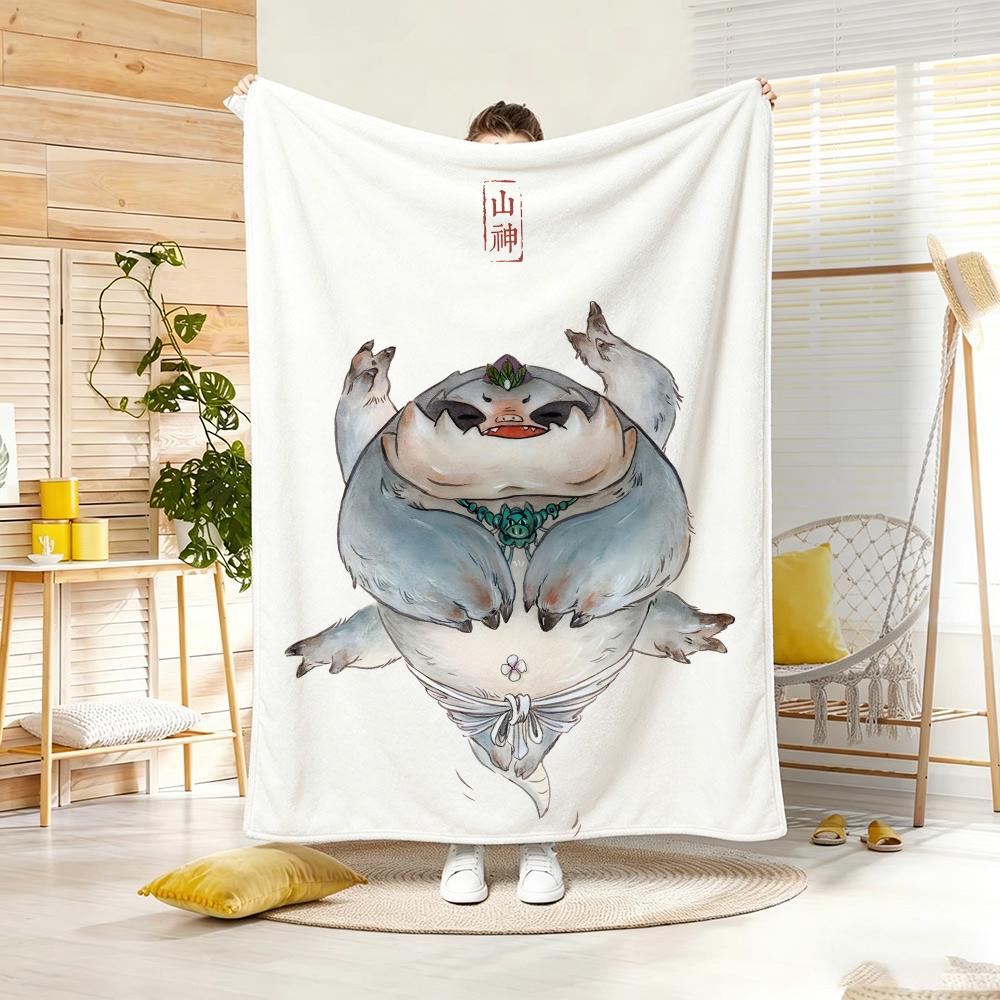 Cartoon S-Shan Hai Jing Beasts Throw Soft Warm Throw Blanket For Bedroom Living Room Bed Travel Camping Picnic Gift
