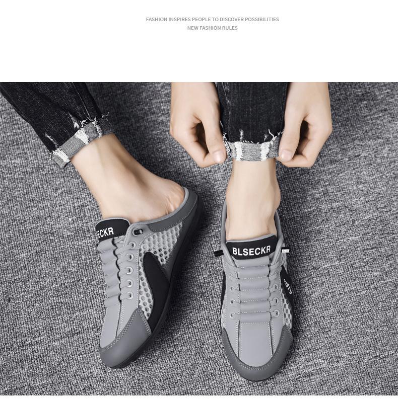 Mens Summer Breathable Mesh Slip On Half Slippers Casual Soft Sole Trendy Outdoor Lazy Shoes