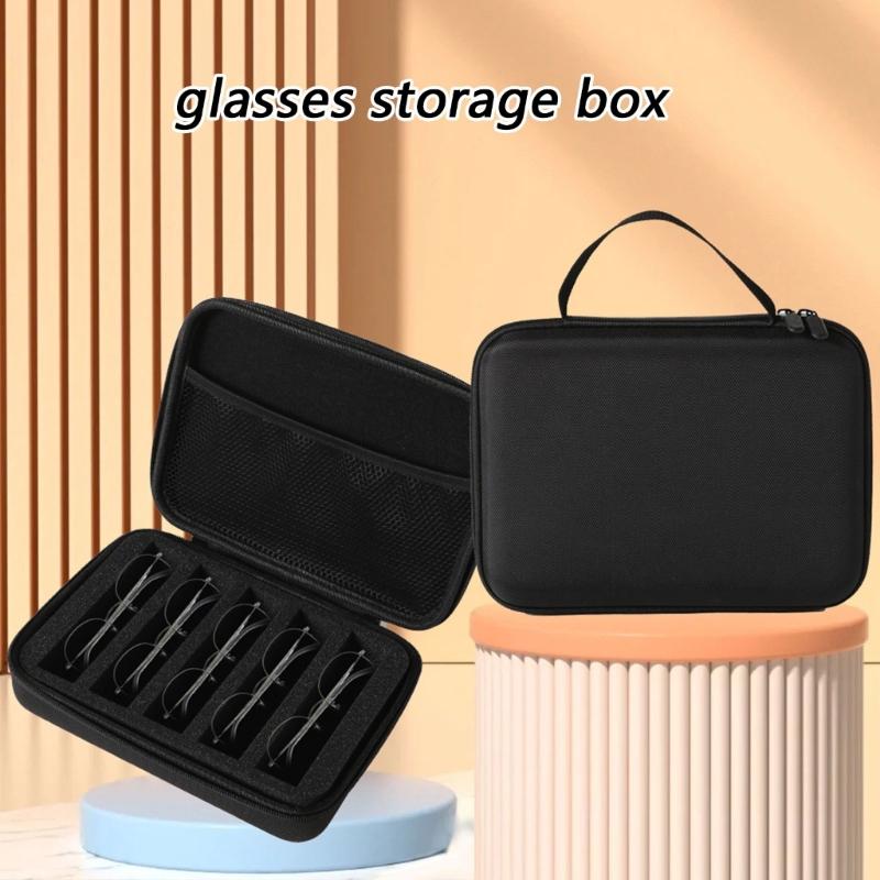 Eyeglasses Travel Carrying Case Shock Resistant Glasses Zippered Organizers Case with Pocket 5 Slot Sunglass Stoarge Bag