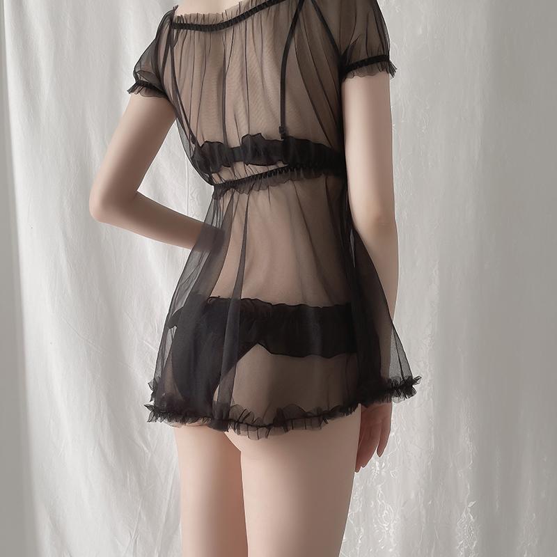 Sexy Lingerie Set Women Sheer Lolita Dress Cute Kawaii Cosplay Bra Panties Outfit Erotic See Through Underwear