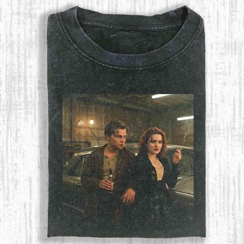 Men s Retro Washed Movie Titanic Movie Theme Casual Loose Oversized Washed T-shirt Summer New Unisex S разноцветный
