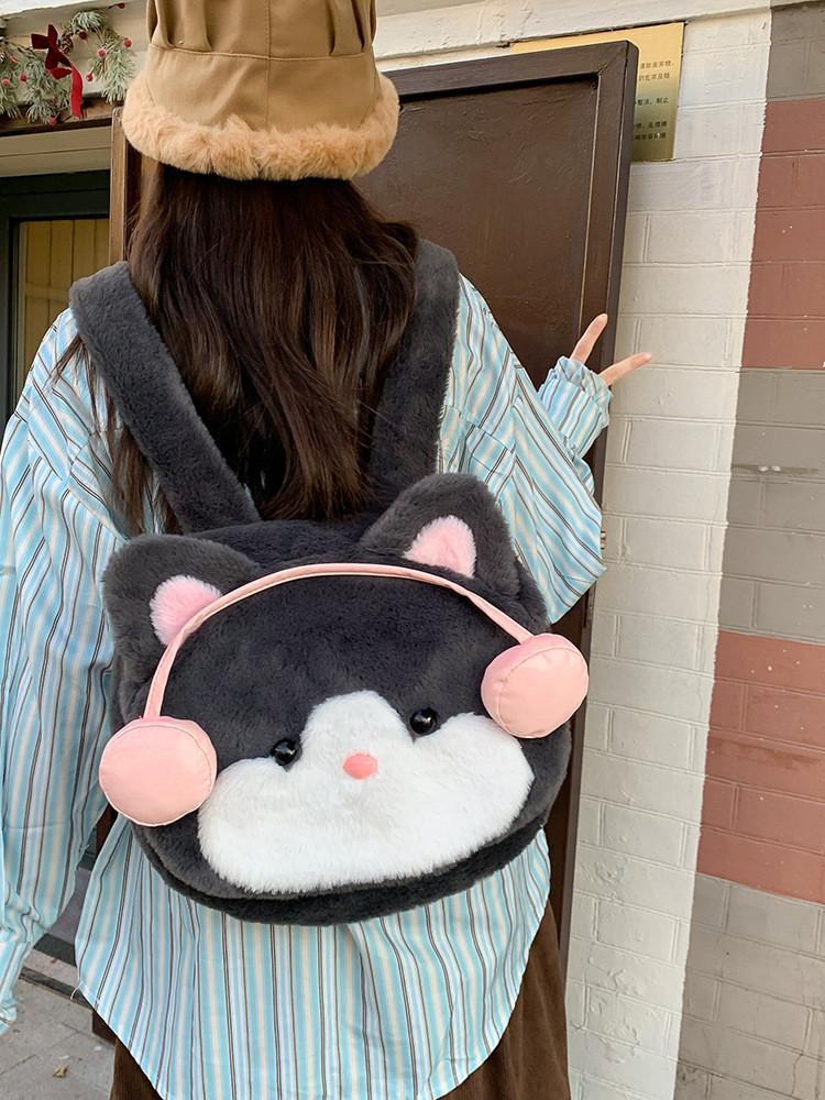 Plüsch-Katzenohren-Kopfhörer-Rucksack für Mädchen mit atmungsaktivem Nylonmaterial und für den täglichen Gebrauch