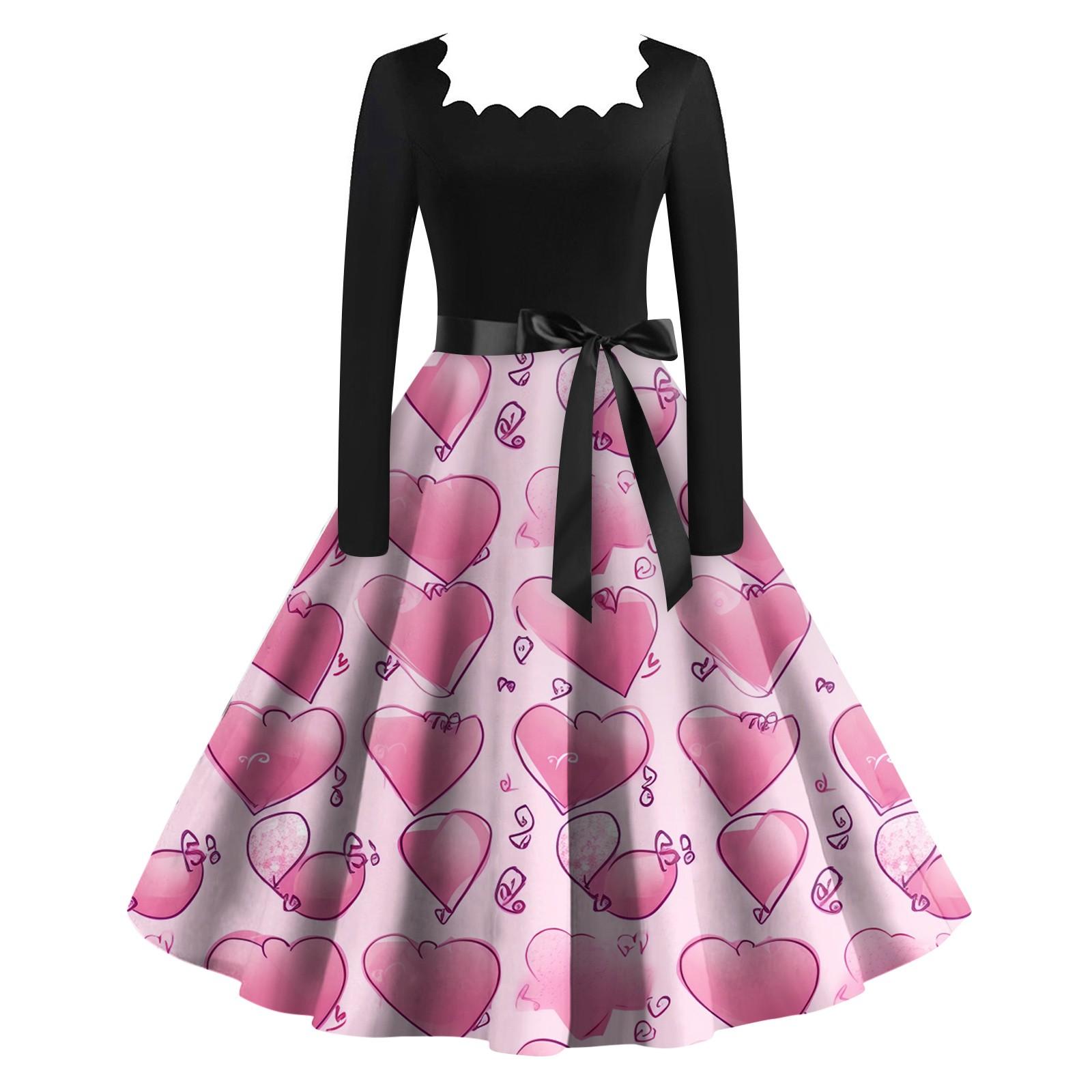 Женское винтажное классическое платье с длинным рукавом и принтом на День святого — фото 7