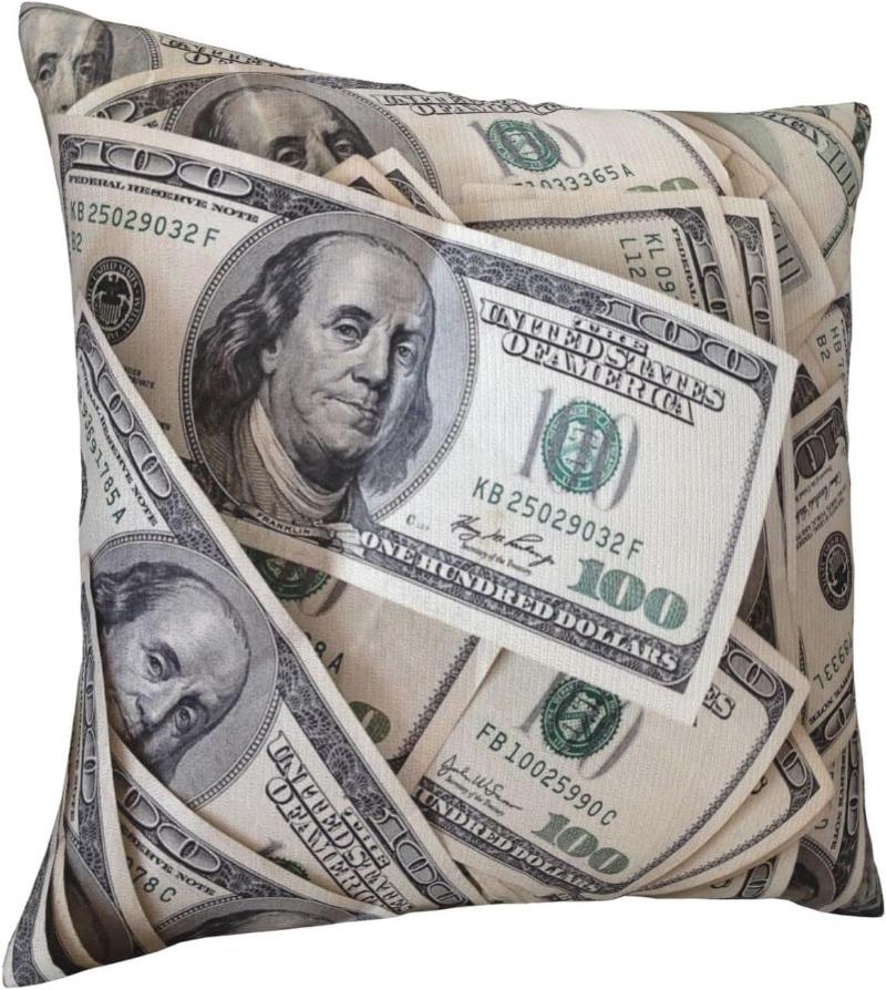 Dollar Bill Throw Pillow Case Decorative Throw Pillows Square Cushion Cover for Sofa Bed Car Chair Living Room 18x18 Inch