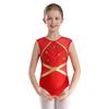 Kids Girls Patchwork Gymnastics Leotard with Glittery Rhinestones Keyhole Back Sleeveless Bodysuit for Figure Skating Dance Recital
