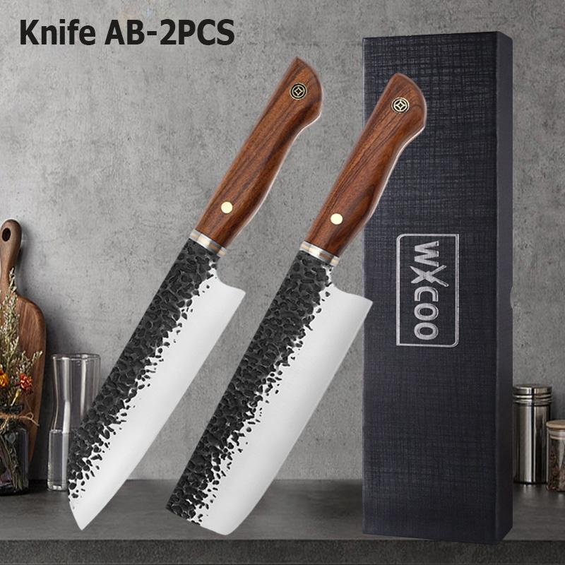 WXCOO Stainless Steel Kitchen Knife Utility Knife for Cooking Santoku Meat Cutting Hand Forged Butcher Chef Fruit BBQ Tools