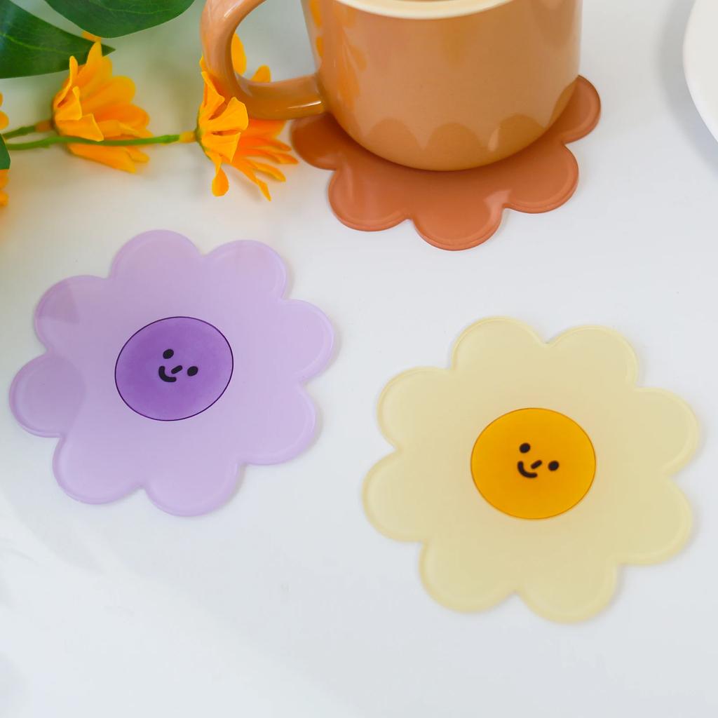 Flower Coasters Acrylic Waterproof Heat Insulation Anti Slip Coffee Cup Mats Cute Flowers Pads Kitchen Tableware Pad Decoration