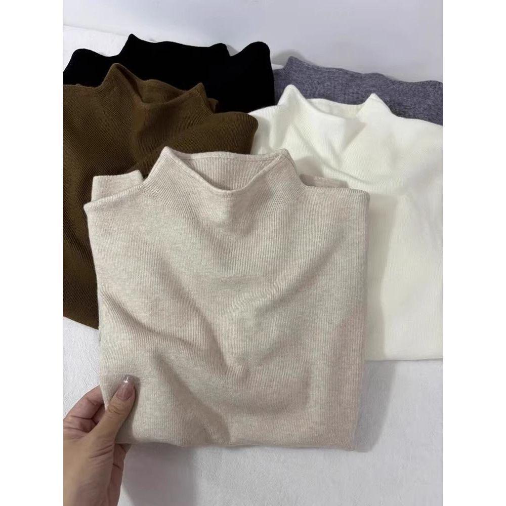 Autumn/Winter Korean Style Half-High Neck Knit Sweater - Long Sleeve Solid Color Commuting Top