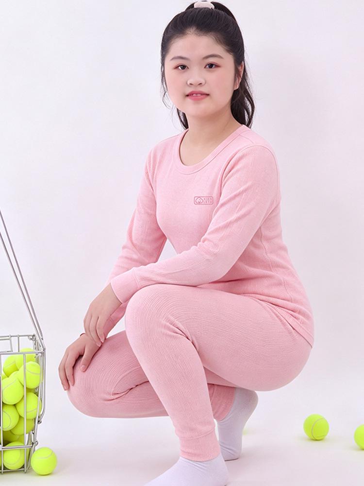 Comfy Velvet & Cotton Wear: Autumn Outfit Set for Plus-Size Kids – Warm Pajamas & Winter Base Layer