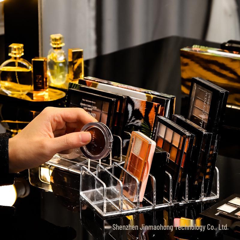 Transparent Acrylic Multi-Grid Makeup Organizer - Eyeshadow, Foundation & Blush Storage Box