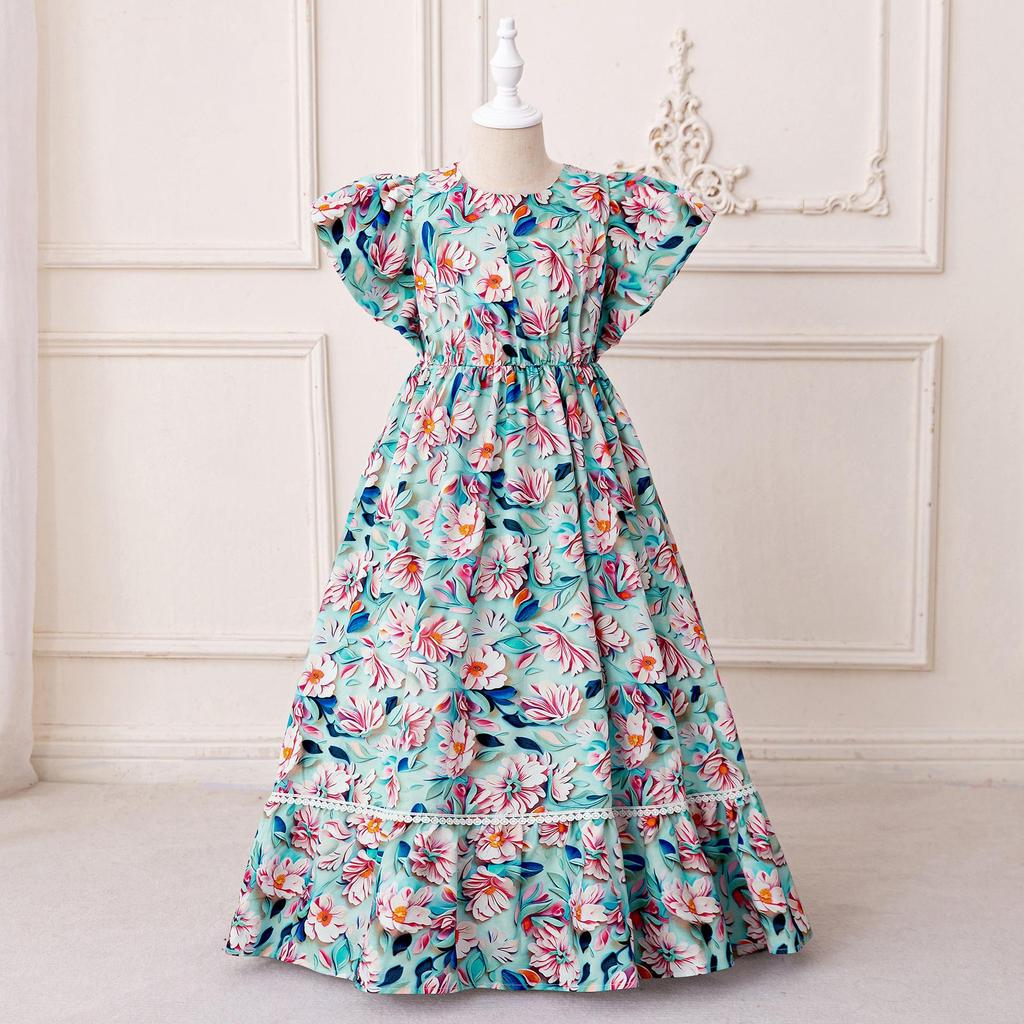 Middle East Cross-Border Pleated Evening Dress for Little Girls - Hot Stamped Princess Party Robe