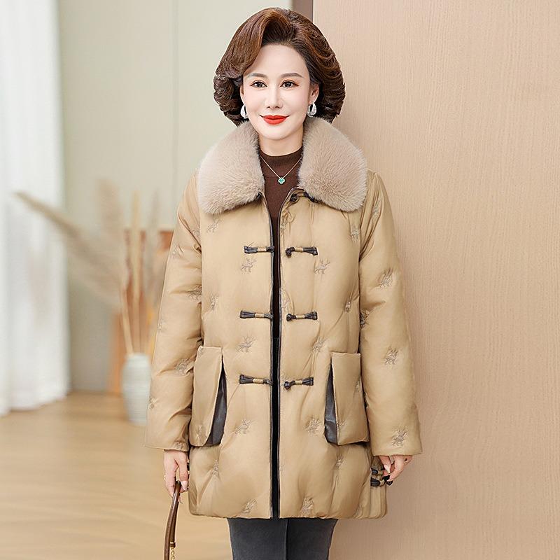 

New winter down jacket medium and long fashion duck down medium and old new mother winter warm jacket large size women 5XL [recommended 150-80kg] хакі