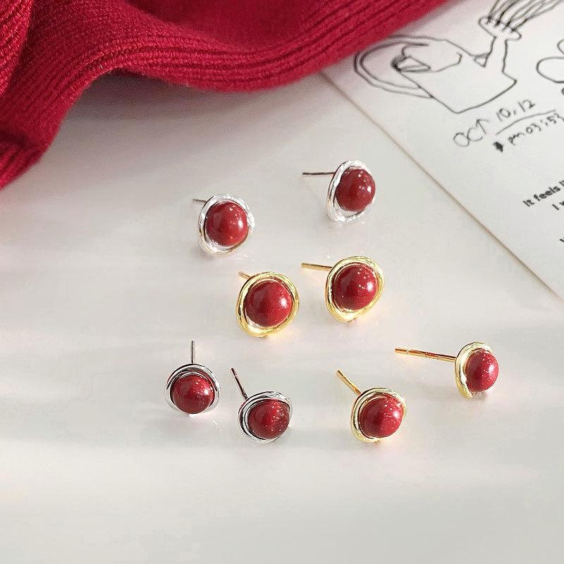 Imitation of Cinnabar Water Drop Earrings Niche Design Simple and Versatile Daily Commuting